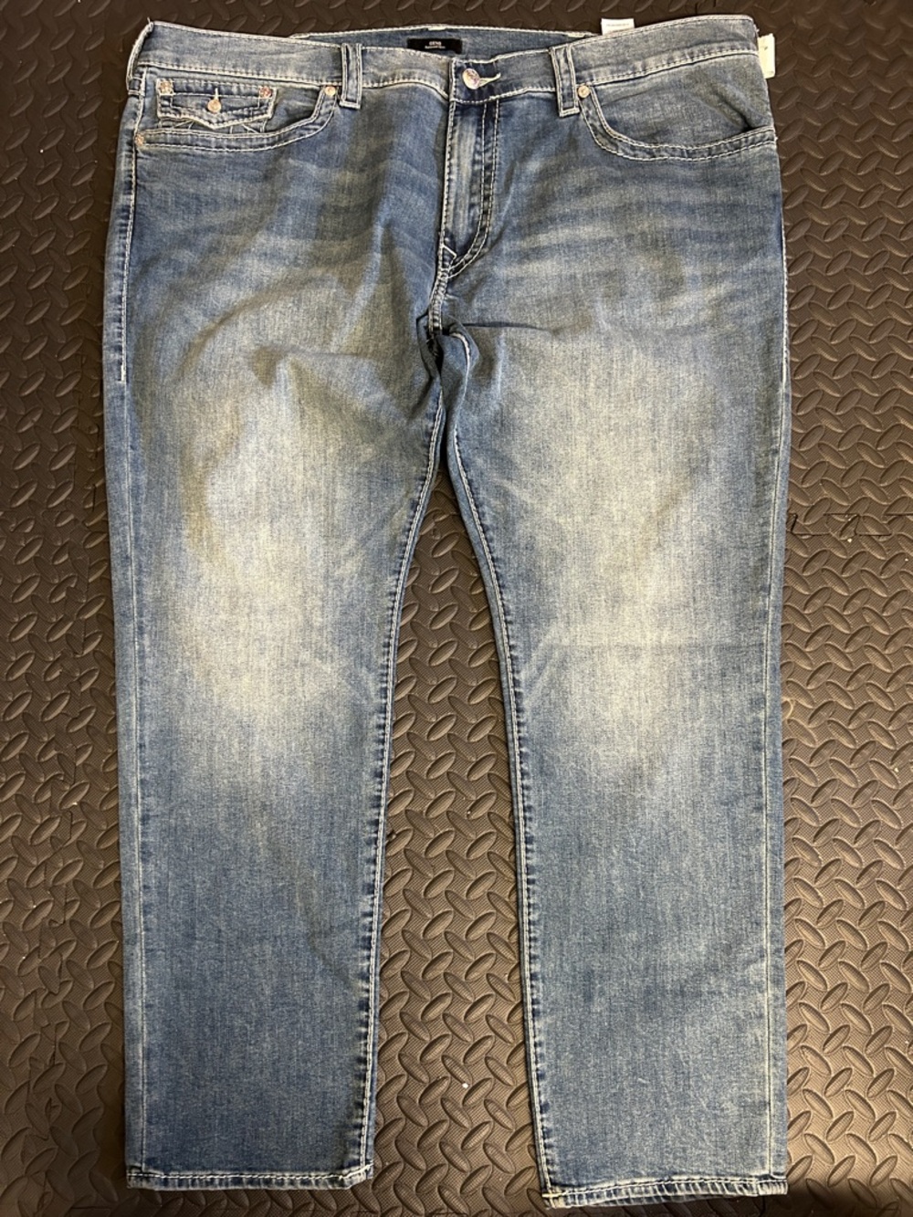 True Religion Men's Blue Slim Straight Jeans with Faded Finish